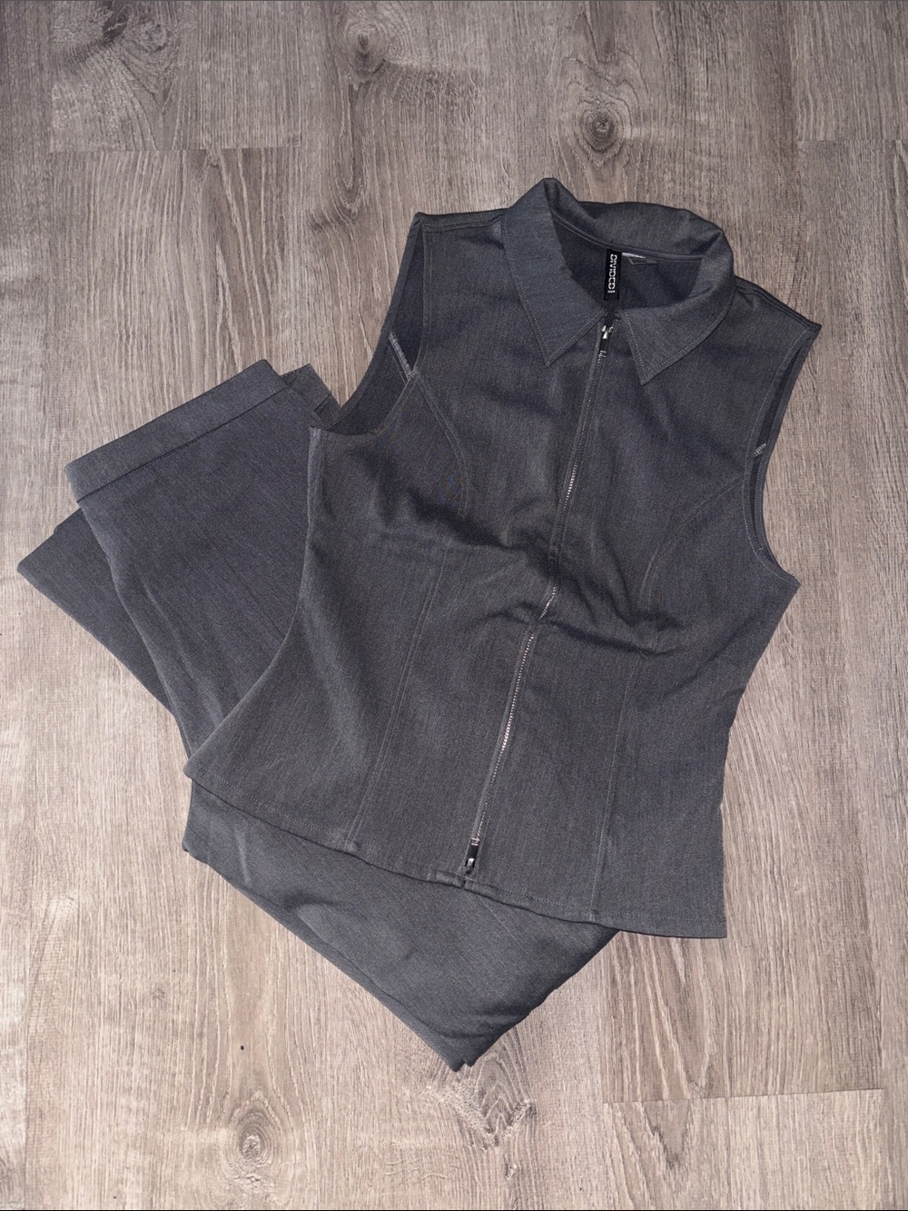 Stretch Zip-Front Sleeveless Top - Charcoal Gray